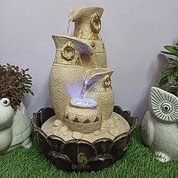 DECORION™ Three Step Matki Decorative Table Top Water Fountain for Home Décor/Indoor/Garden/Vaastu with Multicolor LED and Water Pump-image-2