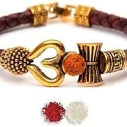 rakhi set for brother with roli chawal | Rudraksha Bracelet for Men | rakshabandhan rakhi for Brother, Bhaiya, Bhai | Brown with Tilak Material-image-57