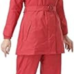 Rain Coat for Women Waterproof with Adjustable Hood, Rainwear Suit with Polyester Jacket and Pants for Ladies with Belt, AZ12-31