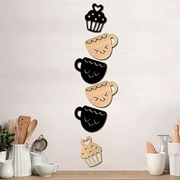 SHRADDHA SABURI ARTWORK Farmhouse Smile Cup and Cups Kitchen Wall Decor, Wall Reusable Sticker s, Reusable Sticker s Large, Set 6, Wood, 90 mm-21