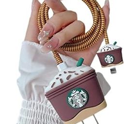 4 in 1 Compatible with Apple iPhone Charger Case Cover | Silicon Charger Case Cover for Apple 18-20W 360 Degree Protection Case with Wire Saver (White Brown (Star-Bucks))-20