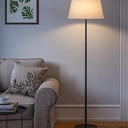 Floor Lamp Standing Modern Black 5Ft Height Off White LED Lamp Shade 14 Inches-picture-17