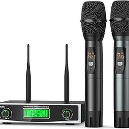 Fifine K040 Wireless Microphone System, Two Handheld Dynamic Cordless Mic and Dual Channel Receiver, 50 Selectable UHF Frequency for Karaoke Singing Party,DJ,Wedding,School Presentation.-18