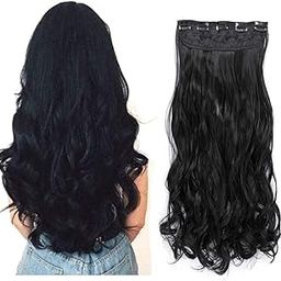 DELORUS 5 Clips ¾ Head 1 Piece 22 Inch Hair Extensions For Women And Girls Wavy/Curly Black Hair Extensions To Increase Instant Length And Volume-14