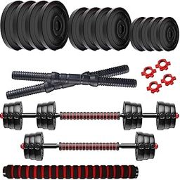Amazon Brand - Symactive 24 Kg 3-in-1 Convertible Dumbbells Fitness Kit for Full Body Workout (1 Kg x 4 + 2 Kg x 4 + 3 Kg x 4 Weight, 14'' Dumbbell Rods Pair & Nuts, 1 Cushioned Connector Rod)-image-21