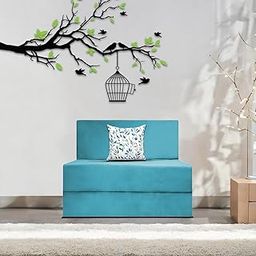 BRAXTON Judhit 1 Seater Sofa Cum Bed with 1 Cushions for Living Room (Turquise Fabric) Premium Fabric Sofa 2.5x6 Feet-image-55