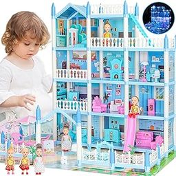 4 Stories 29 Inch Big Doll House 7-8, Dream Dollhouse with Furniture Accessories, 3 Dolls, Lights, Toddler Doll Houses for 4-5 Years Old Girls Boys Pretend Cottage Toy House Gift for Kids 3+-30