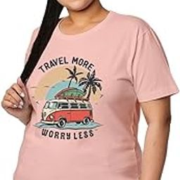 Women's Plus Size Printed Round Neck Unisex Fit T-Shirt (Design: Travel More Worry Less)-image-2