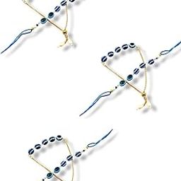 Traditional Bhaiya Bhabhi Rakhi Set with Blue Evil Eye Beads, Pearl Drops, Golden Chain-image-53