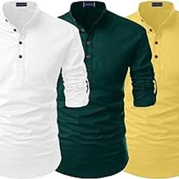 Men's Combo Cotton Blend Solid Mandarin/Chinese Collor Full Sleeve Kurta Shirt (Pack of 3)-image-40