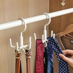 Plastic (Set Of 2 Pcs) Clothes Hanger Wardrobe Storage Organizer Rack 360 Degree Rotating Cloth, Bag, Scarf Coat Claw Hook Hanger Multi-Purpose, White-52