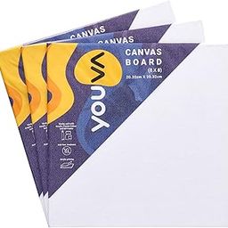 Navneet Youva | Cotton White Blank Canvas Boards for Painting, Acrylic Paint, Oil Paint Dry & Wet Art Media | 8" x 8" | Pack of 3-25