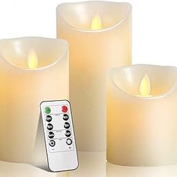 LTETTES Flameless LED Pillar Candles | with Flickering Faux Wick | AA Battery Powered with Remote Controller for Home Decor | Set of 3-3"x4",5",6"-image-92