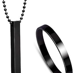 Men's Fashion Jewellery Set Combo of 2 Stainless Steel 3D Cuboid Vertical Bar/Stick Locket Pendant Necklace With Full Kada for Boys and Men CO1000442-1