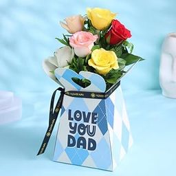 FlowerAura Premium Fresh Live Flower Bouquet of 6 Mix Roses In Box For Birthday Gift & Father's Day Gift For Dad | Papa | Father-In-Law | Grandfather | Daddy | Appa | Baba (Same Day Delivery)-image-91