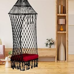 Patiofy Polyester Comfort King Hanging Swing Chair/Jhula For Adults/Swing For Balcony/Swing For Home/Zula For Home Adults Balcony|200Kg Weight Holding Capacity/Free Hanging Kit&Cushion Included-Black-image-46