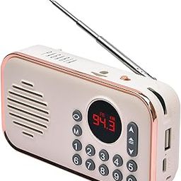 Pagaria Pocket FM Radio, 5 Watts with Bluetooth/USB/TF, Type C Charging, Earphone, Rechargeable, Model: WALKIE (White)-20