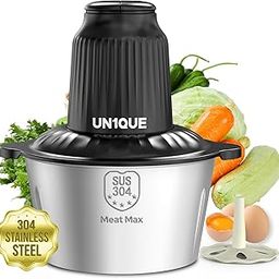 UN1QUE Electirc Chopper for Kicthen, Meat Grinders, 2 Speed Modes, One Touch Operation, 304 Stainless Steel Bowl Food Processor with Egg Whisk & Egg Beater, for Vegetables, Meat, Onion, Garlic (Black)-image-80