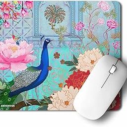 Fatfatiya Elegant Peacock and and Pink Flowers Mouse Pad-image-85