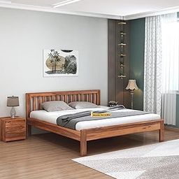 MAMTA DECORATION Sheesham Wood King Size Bed Without Storage | Wooden Double Bed Cot Palang Furniture for Bedroom Living Room Home (Honey Finish)-image-24