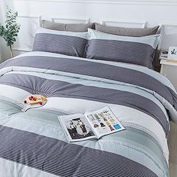 Andency Stripe Comforter Set Twin Size (66x90 Inch), 2 Pieces Mint Green Patchwork Striped Comforter, Soft Microfiber Down Alternative Comforter Bedding Set with Corner Loops (Mint, White, Grey)-14