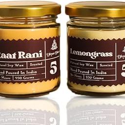 Raat Rani and Lemongrass Soy Wax Scented Jar Candles | Raat Rani and Lemongrass Fragrance Candle | 250 Grams Set of 2 | 48+ Burning time-image-3