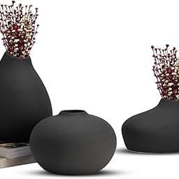 Ceramic Handcrafted Modern Abstract Art Minimalist Aesthetic Flower Vase for Home Dcor and Gifting Vases | Matte Finish | Decorative Flower Vase for Living Room (3-VAS-Set_BLK)-image-69