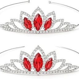Princess Girl Tiara and Rhinestone Crown Headband Hair Accessories for Women Wedding Ceremony Partywith Red Marquise Gems and Rhinestones, Set of 2-image-91