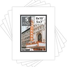 Mat Board Center, Double Mat - Acid Free, 8-ply Thickness, White Core - for Pictures, Photos, Framing (White Over Black, 8x10 for 5x7, Pack of 5)-image-95