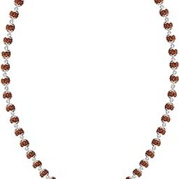 Gemological Lab Certified Handmade Strongest Dual Wire Stylish Pure Silver 5.5 mm Rudraksha Mala chain with Pendant for Men (Natural Brown)-image-60