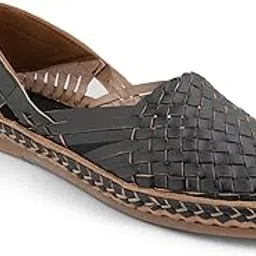 korakari Women's Terracotta Leather (TC) Handmade Loafer Flat | Soft & Comfortable Leather Woven Mules Fashion Slip-Ons Ebony Casual Shoes for Indoor/Outdoor (Black)-picture-3
