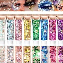 HUDAMOJI 6 Color Body Glitter Gel Mermaid Face Chunky Glitter Sequins for Eye Lip Hair Nail Sparkling Holographic Shimmer Laser Glitters Makeup for Singer Concerts Music Festival Party-24
