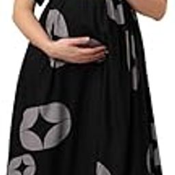 Women's Rayon Cotton Printed Flared Anarkali Maternity Dress, Feeding Kurti with Concealed Zip for Pre & Post Pregnancy (Black-L)-image-91