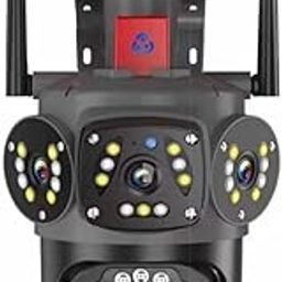 ELEKTRO WELT Smarthome Supercam Tricams 2 Lenses 3 Screens View 4MP Each FHD Outdoor WiFi Wireless Camera with Color Night Visoin | Two Way Audio | Motion Detection | PTZ Function | Weatherproof IP66-25