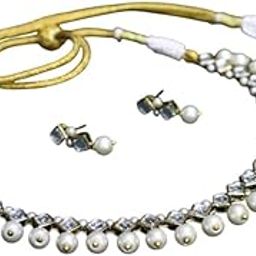 Women Square Kundan And Pearl Linear Choker,Lightweight Perfect For Weddings, Parties | Kundan, Faux Pearl, Glass, Thread, And Metal Material | White |-image-40