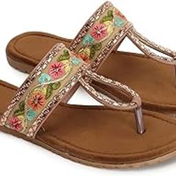 Naitik Women's Fancy Wedding Embroidery Kolhapuri Stylish Casual Flat Sandals, Ethnic Chappals for Party & Occasions-image-19