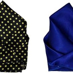 Men’s Satin Pocket Square Set – Black with Yellow Polka Dots & Royal Blue Solid (Pack of 2)-image-93