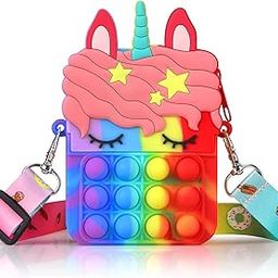 Girls Cute Cartoon Shape Sling Bag Bubble Design Purse Lovely Silicone Cartoon Bag for Students Kids Coin Pouch And Key Holder Purse-image-12