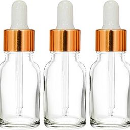 15 ml Clear/Transparent Round Empty Glass Bottle/Glass Dropper/Golden Ring/Silicon White Teat, Refillable, For Essential Oils, Perfumes (Pack Of 3)-32
