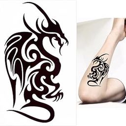 Temporary Tattoo For Girls Men Women Tribal Totems Black Dragon Fire Sticker Size 19x12CM - 1PC. (8011)-12
