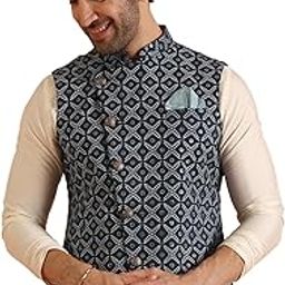 Men's Printed Regular Fit Sleeveless Cotton Blend Nehru Jacket | Ethnic Jacket-Waistcoat for Men-image-42