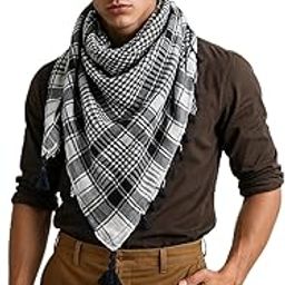 Premium Plaid Shemagh Scarf with Tassels, Black and White Check Pattern, Large-image-11