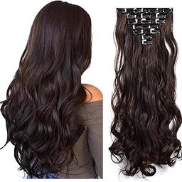 MoonEyes, Women's Natural Brown Curly/Wavy Hair Extensions in High Temperature Synthetic Fiber in 24 inch, 16 Clips Head in 7 Piece Set Increase Hair Length and volume-image-30