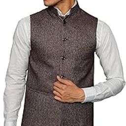 Men's Tweed Bandhgala Festive Nehru Jacket Waistcoat -7 Colors-image-18