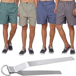 Mens Cotton Boxer | Mens Check Boxer | Mens Casual Shorts | Mens Regular Wear Boxer | Mens Boxer Shorts | Mens Regurlar Fit Boxer - Pack of 4 and Stainless Steel Chimta (Free)-35