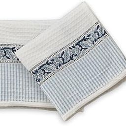 Peepul Tree Hand Block Printed Towel Set | Super Absorbent, Soft & Faster Drying, Floral Printed | 100% Pure Cotton, 240 GSM (2 Hand Towel Set, Blue)-image-2