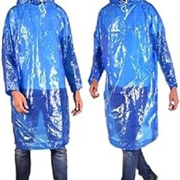 FabNext - Men/Women PVC Transparent Water Proof Reusable Rain Poncho with Adjustable Hood and Reflector at Front & Back for Night Visibility Free Size Blue Color Pack of 1-picture-47