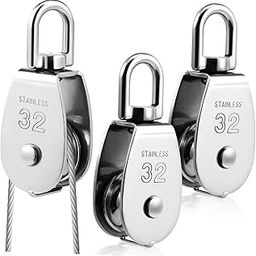 BUGUUYO 3pcs Stainless Steel Pulley Single Block Lifting Pulley Heavy Duty Cable Pulley Roller for Rope Rigging Block-image-45