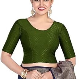 Round Neck Dobby Fabric Stretchable Elbow Sleeve Readymade Saree Blouse for Women,100% Cotton Fabric.-picture-55