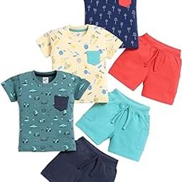 Pure Cotton Shoulder Button T-Shirt and Half Pant Set for Baby Boys|Infant tshirt and half pant set| Coordinated Set for Unisex kids|Pack of 3-image-29